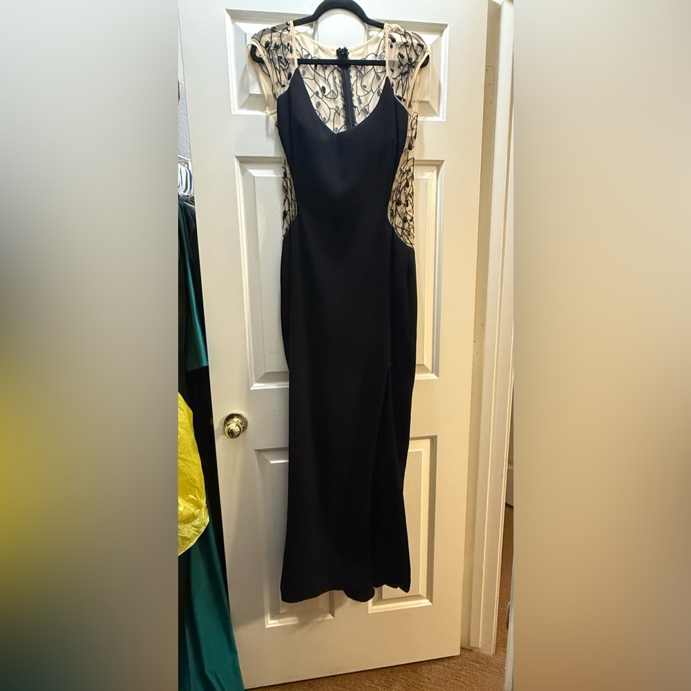 Tarik Ediz Black Maxi Dress with Lace Accents